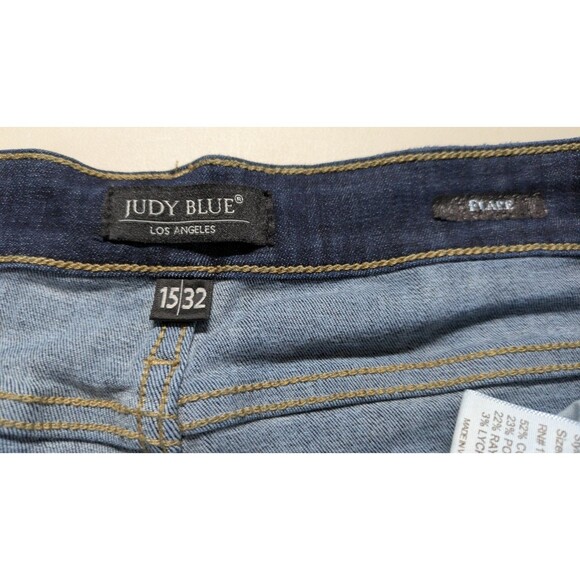 Judy Blue High-Rise Raw Hem Tall Flare Stretch Jeans Blue Denim Dark Wash 15/32 - Picture 8 of 10